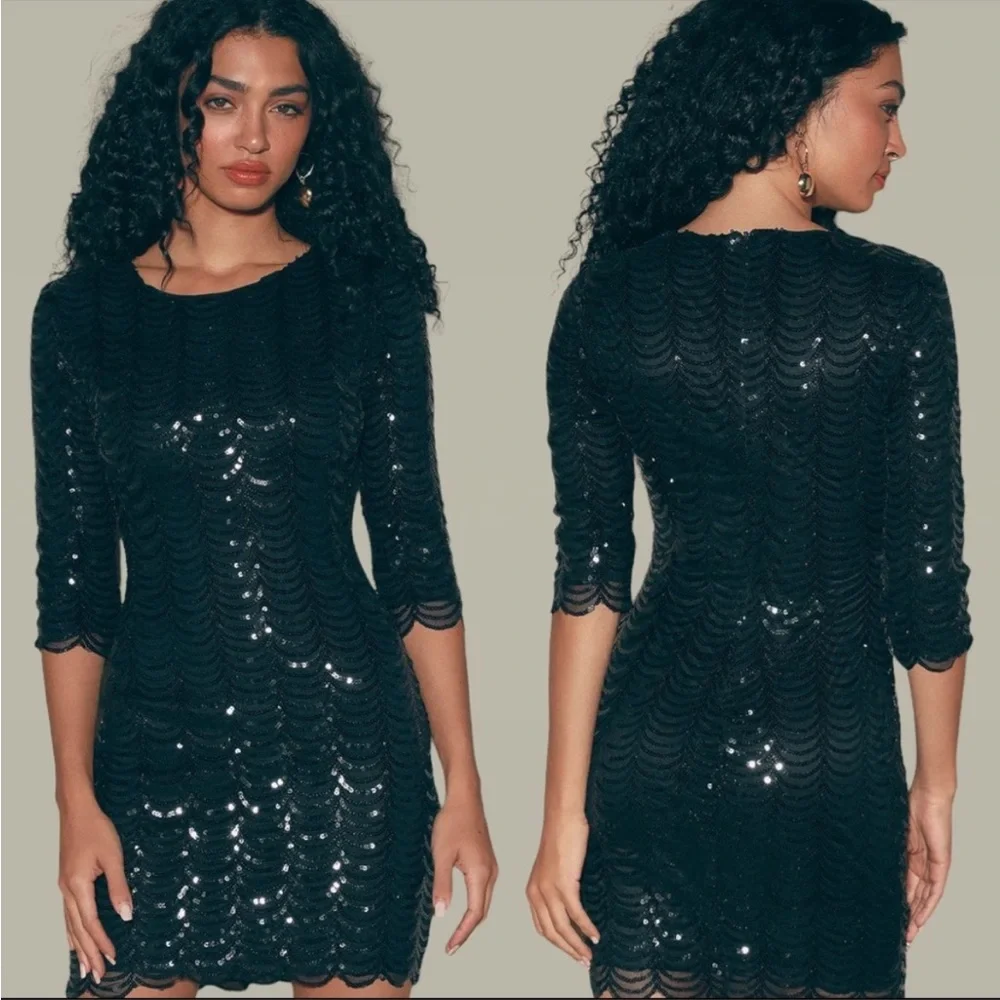 LuLu’s Black Stardust Scalloped Sequin Mini Dress - Picture 4 of 7